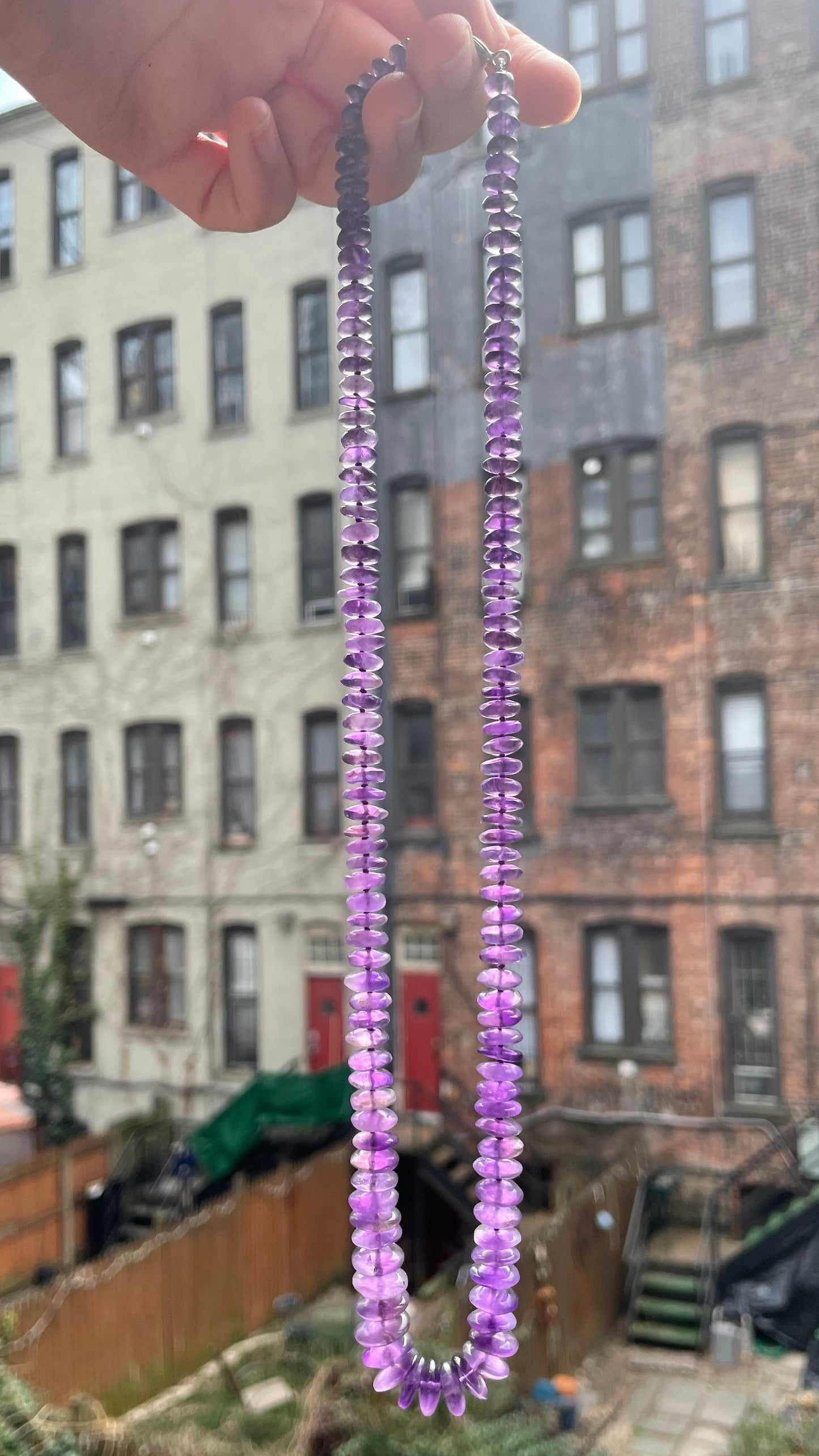 Kim Kelly’s Amethyst Candy Necklace | Hand Knotted | Sterling Silver | 21”