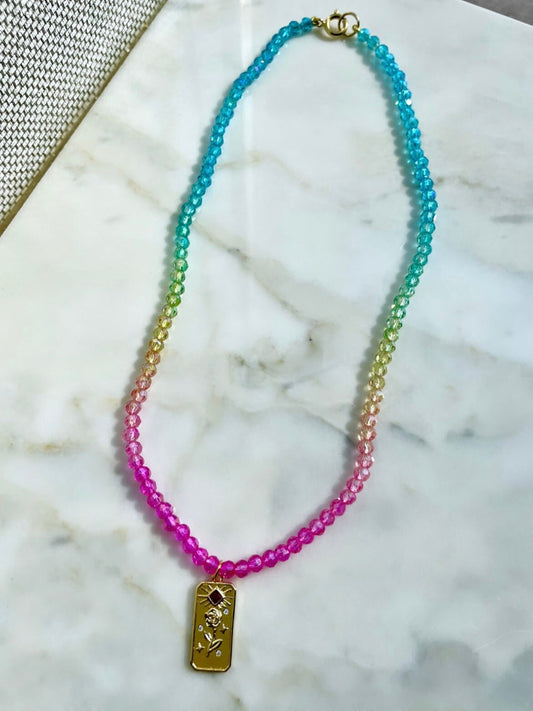 Rainbow Dip n’ Dots - Iridescent Choker & 14K Gold Filled Pendant