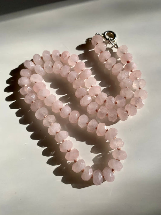 Hand Knotted | ‘Country Time Pink Lemonade’ Rose Quartz Candy Necklace | Sterling Silver | 17.5”