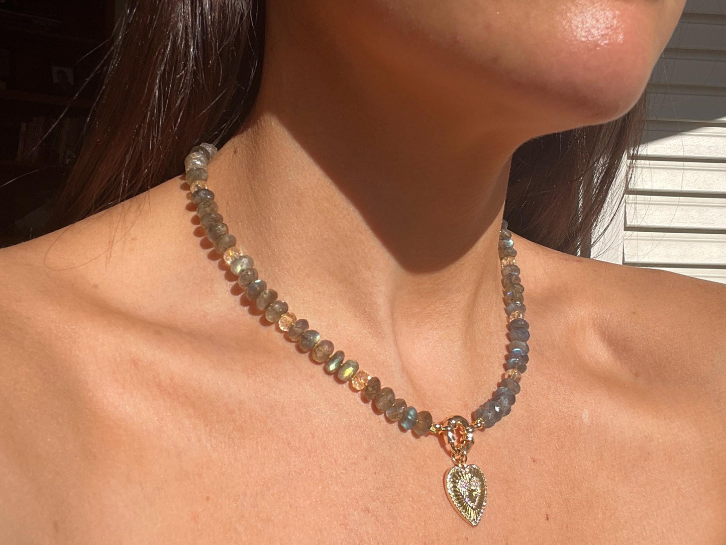 Recess on the BlackTop 2 Labradorite & Citrine Gemstone Candy Necklace with 14K Solid Gold Enhancer Clasp