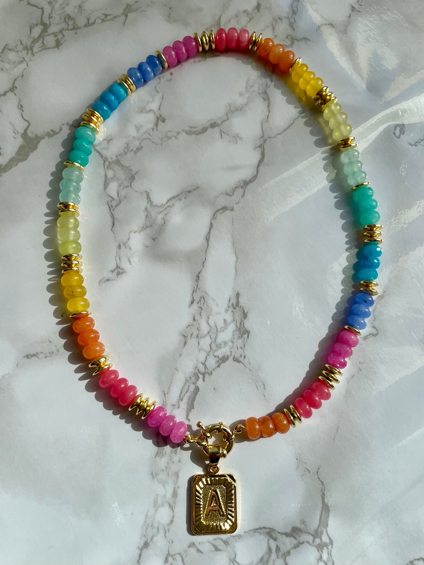 Technicolor Dreamcoat - Rainbow Gemstone Necklace with Charm