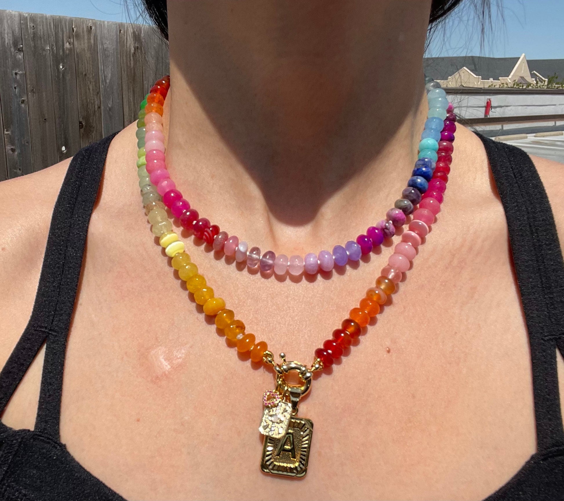 King Size Skittles - Rainbow Gemstone Candy Necklace with Enhancer Clasp