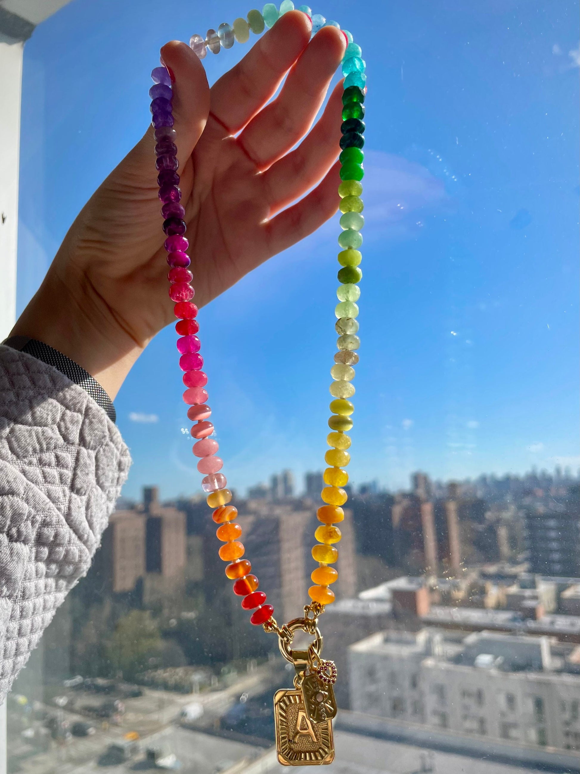 King Size Skittles - Rainbow Gemstone Candy Necklace with Enhancer Clasp