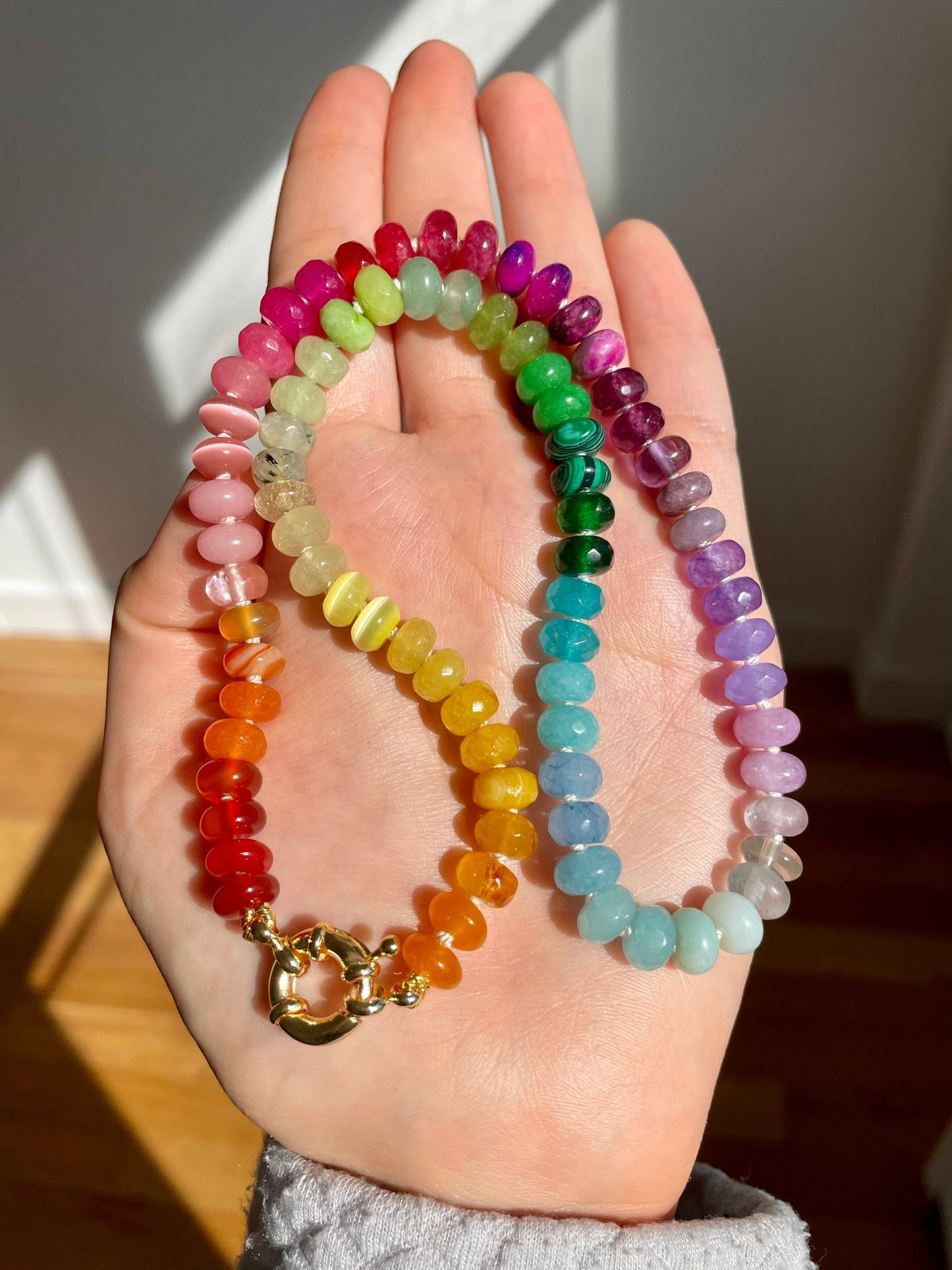 King Size Skittles - Rainbow Gemstone Candy Necklace with Enhancer Clasp