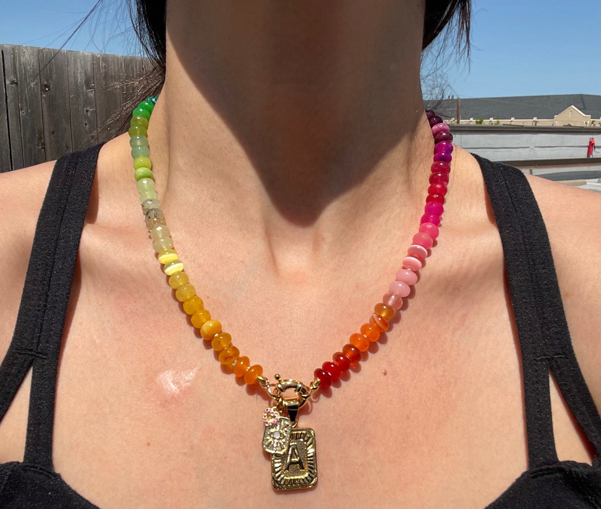 King Size Skittles - Rainbow Gemstone Candy Necklace with Enhancer Clasp