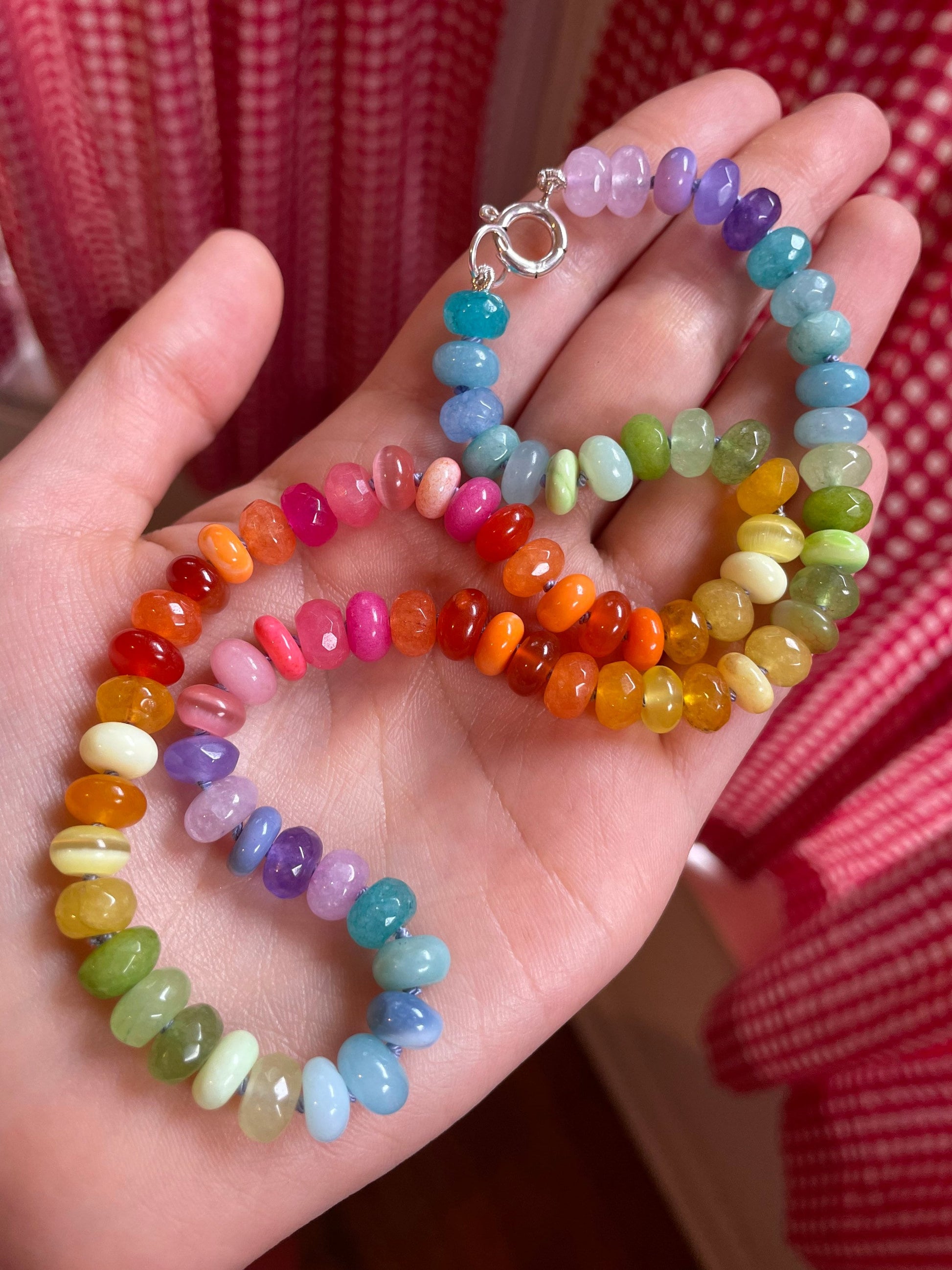 Fruit Loops Hand-Knotted Mini Rainbow Gemstone Candy Necklace