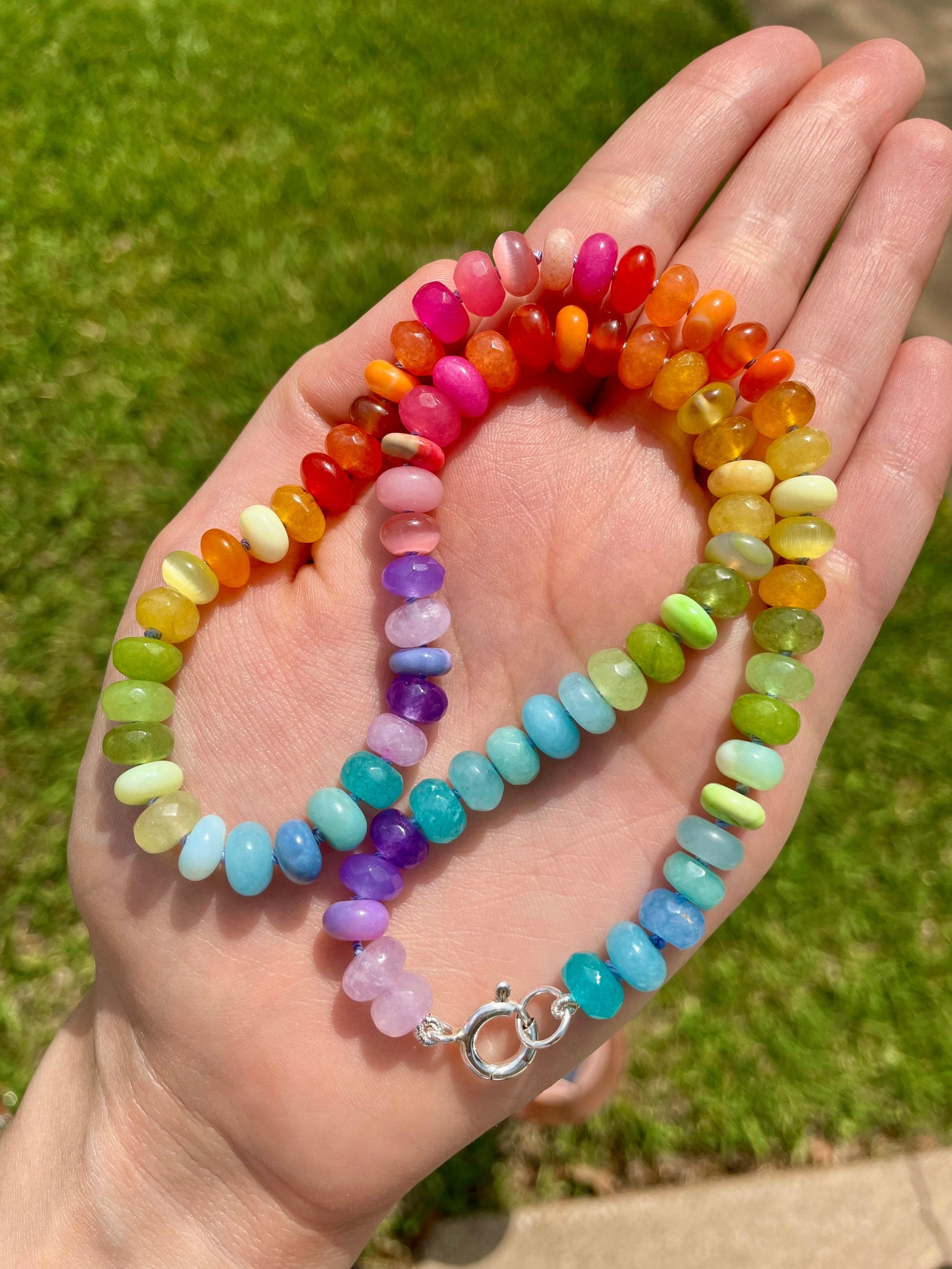 Fruit Loops Hand-Knotted Mini Rainbow Gemstone Candy Necklace