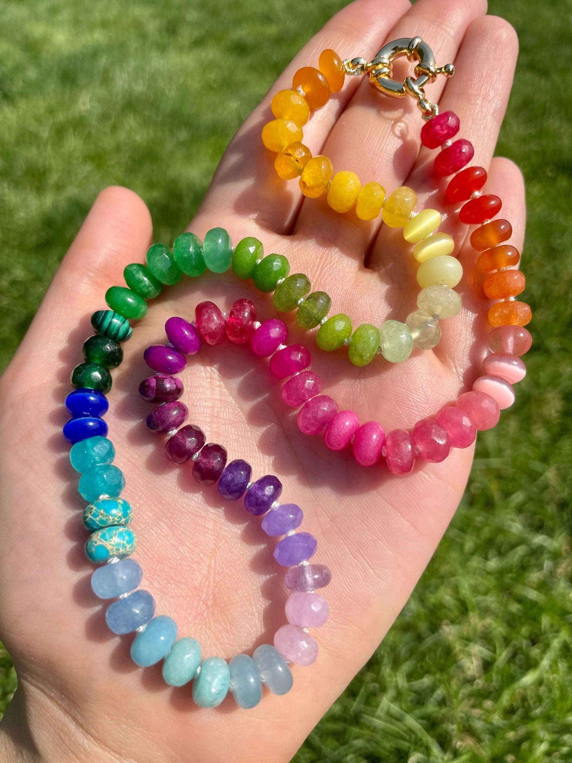 King Size Skittles - Rainbow Gemstone Candy Necklace with Enhancer Clasp