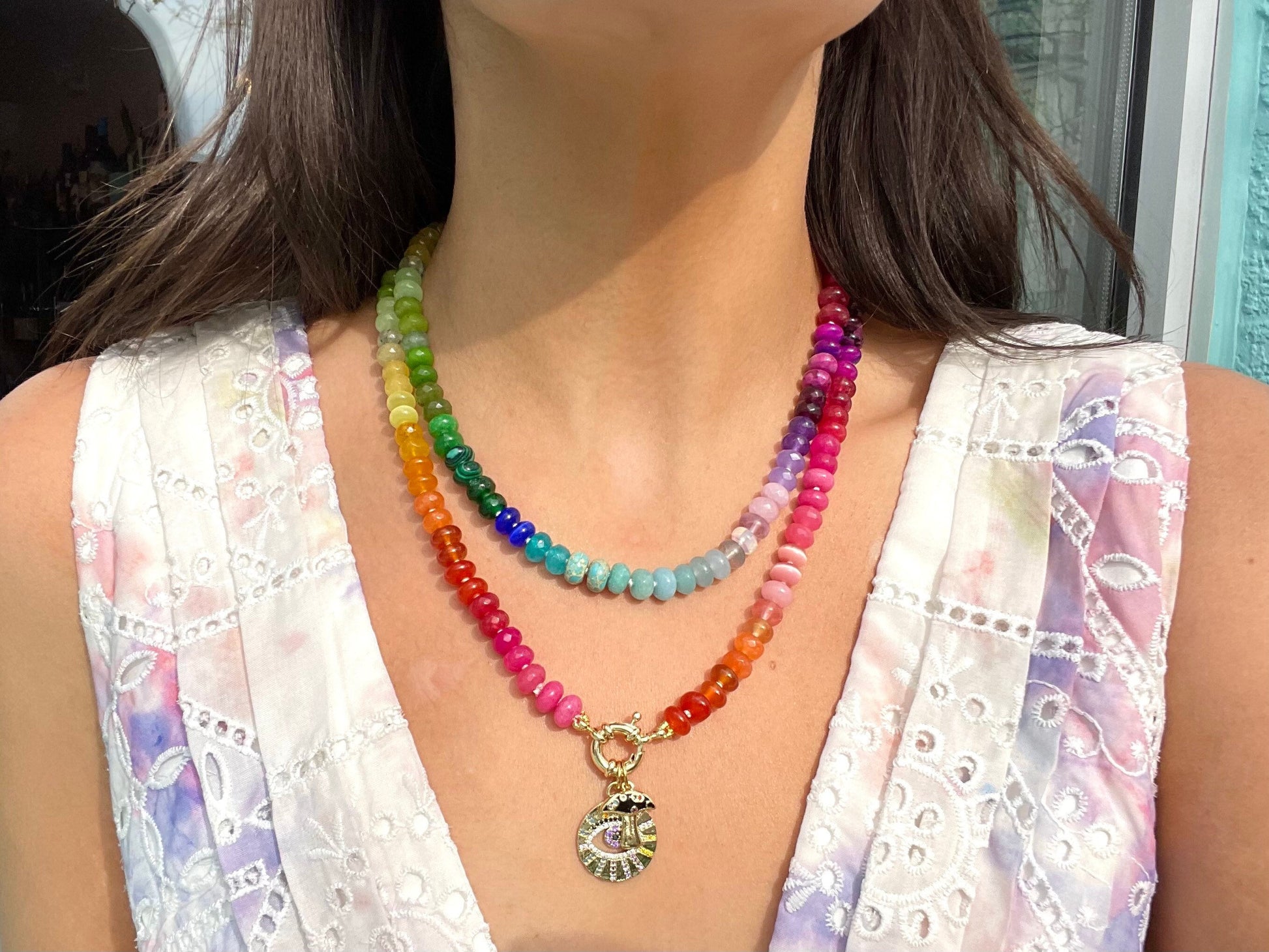 King Size Skittles - Rainbow Gemstone Candy Necklace with Enhancer Clasp