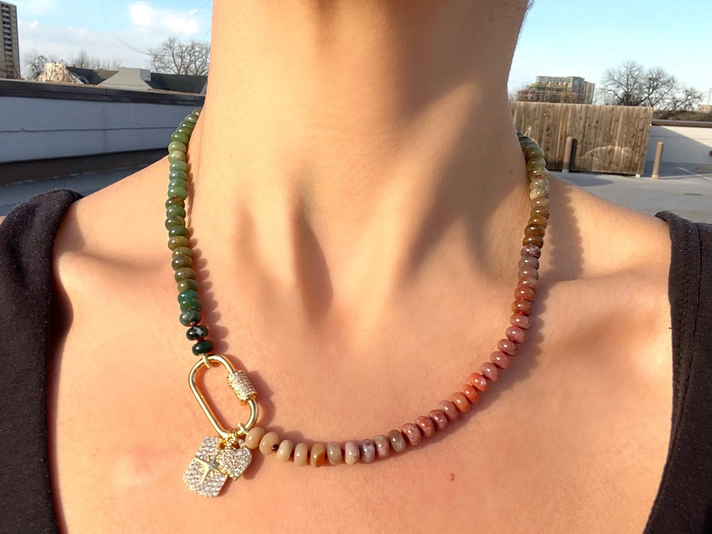 The Land Before Time Jr. - Ombré Jasper Gemstone Necklace w/ 14K GF Carabiner