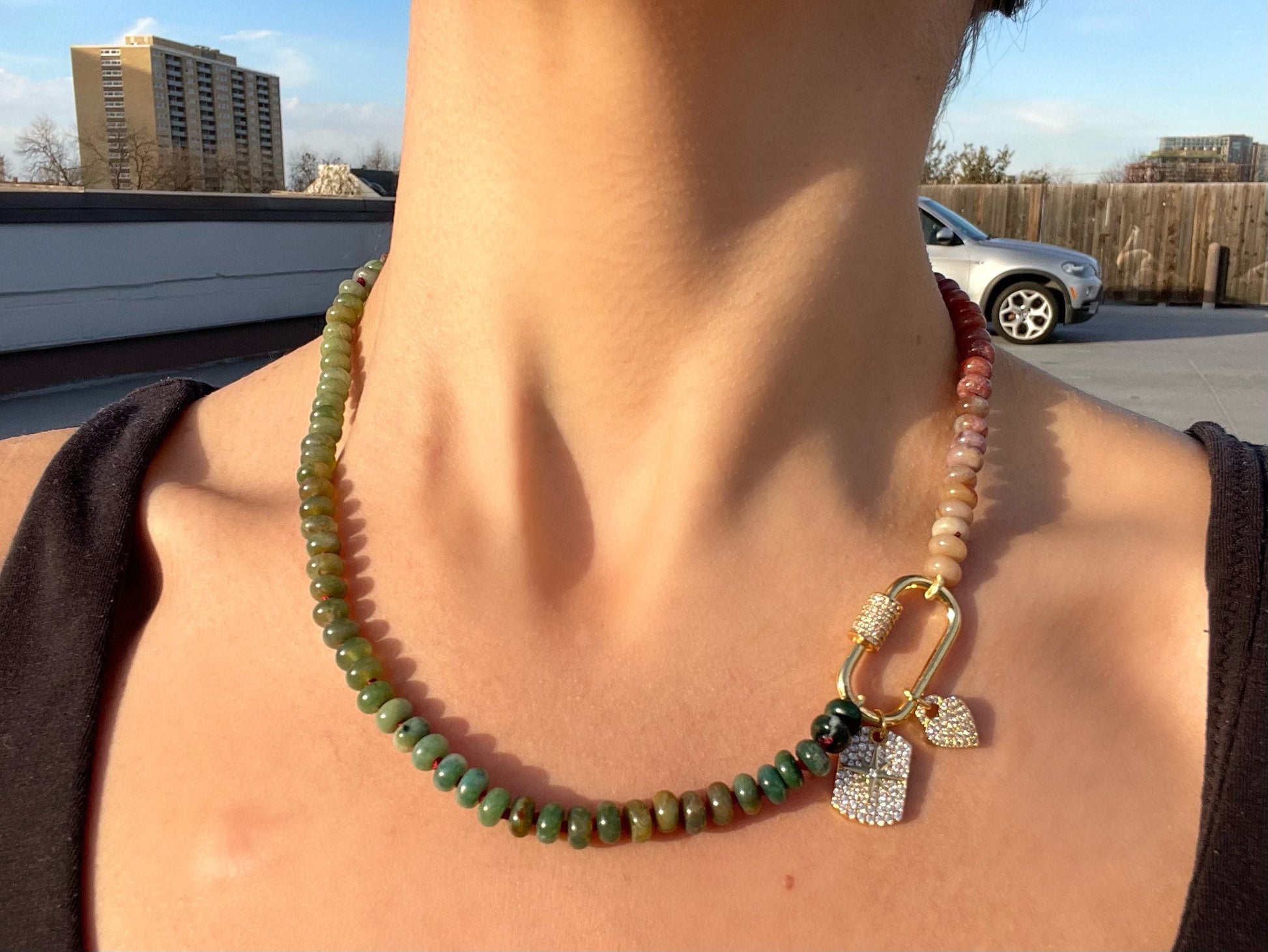 The Land Before Time Jr. - Ombré Jasper Gemstone Necklace w/ 14K GF Carabiner