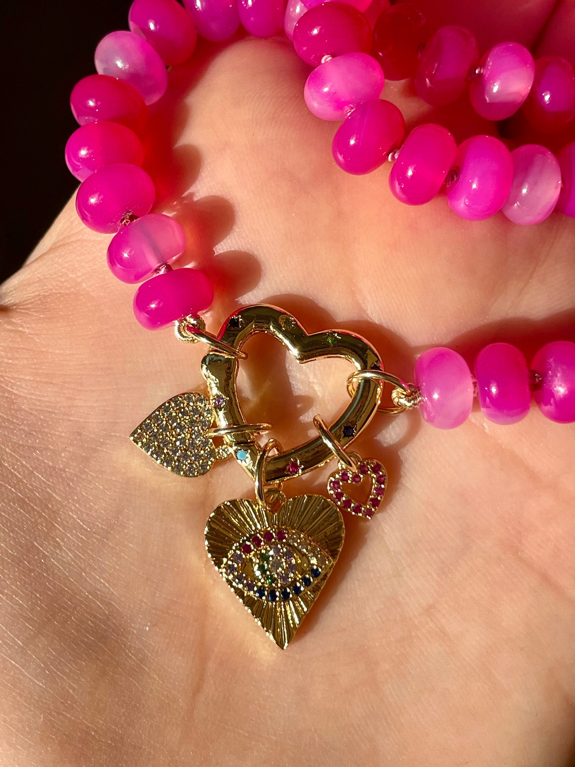 Every Day is Valentines Day, Baby - Pink Agate Gemstone Candy Necklace with GF Heart Enhancer Clasp
