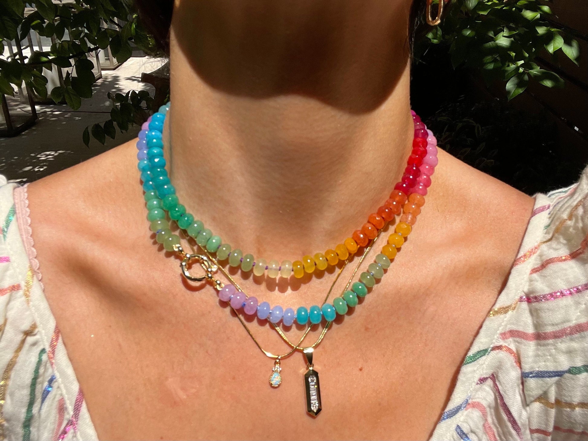 Mrs. Frizzle’s Fave - Rainbow Colorblocked Gemstone Candy Necklace