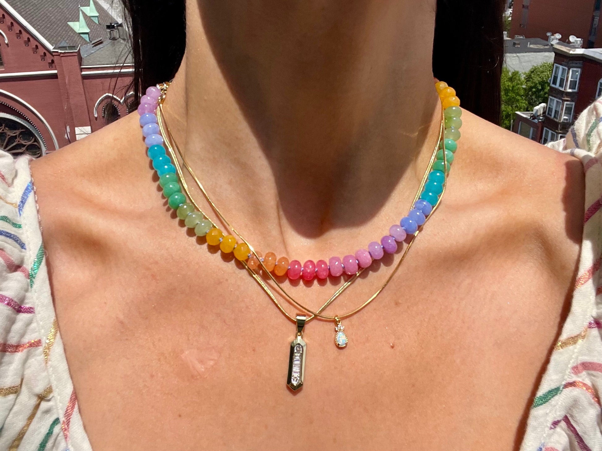 Mrs. Frizzle’s Fave - Rainbow Colorblocked Gemstone Candy Necklace
