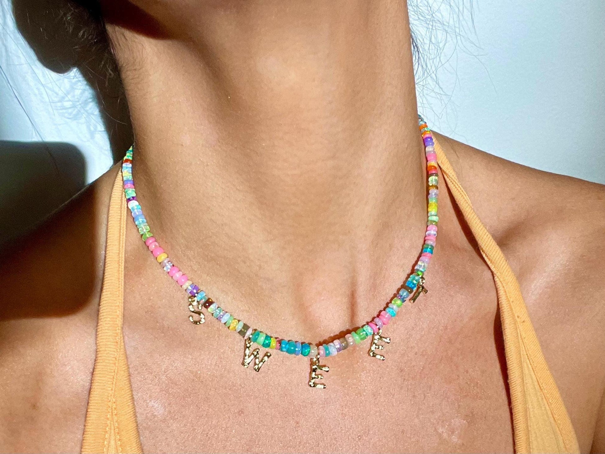 Personalized Lite Brite - Rainbow Opal Choker