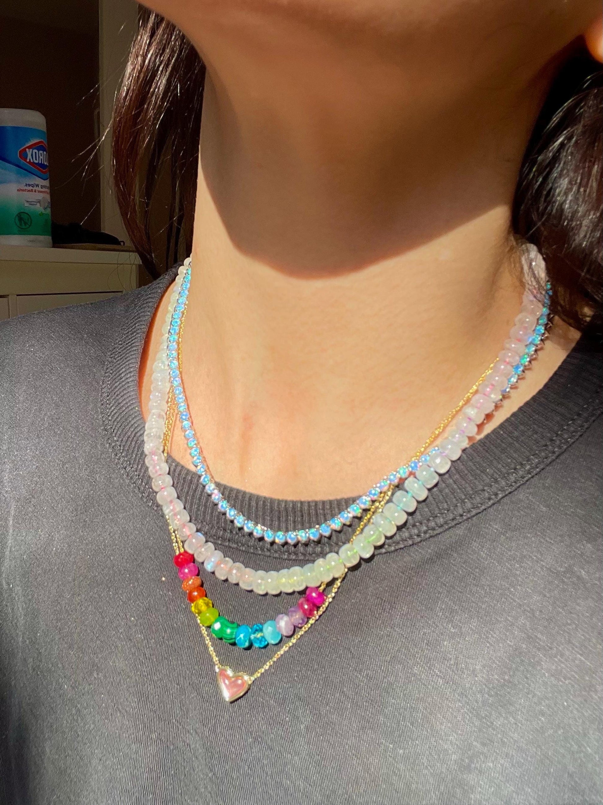 Rainbow Moonboots - Hand Knotted Moonstone Necklace on Rainbow Silk Thread