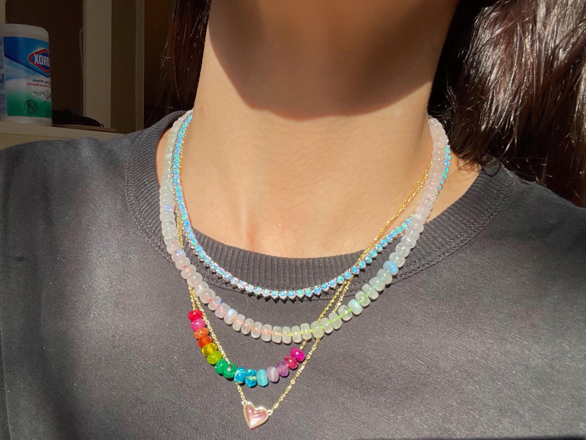 Rainbow Moonboots - Hand Knotted Moonstone Necklace on Rainbow Silk Thread