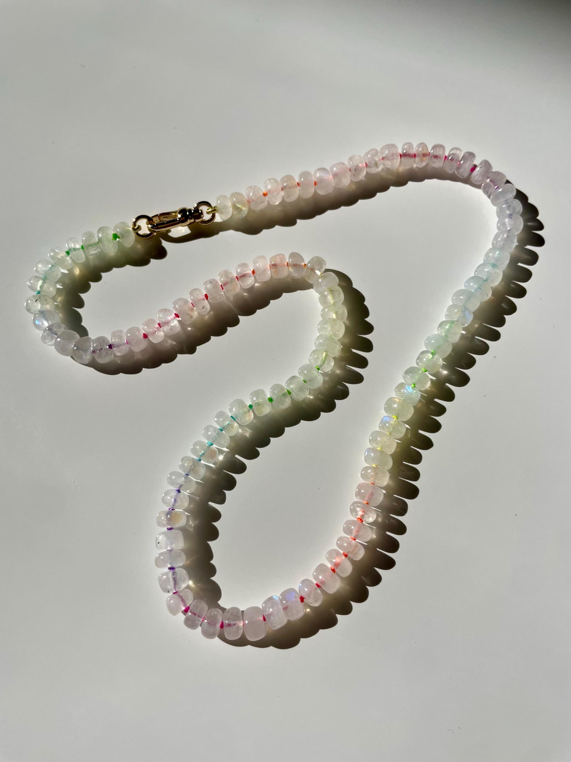 Rainbow Moonboots - Hand Knotted Moonstone Necklace on Rainbow Silk Thread
