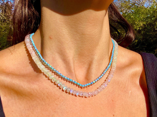 Rainbow Moonboots - Hand Knotted Moonstone Necklace on Rainbow Silk Thread