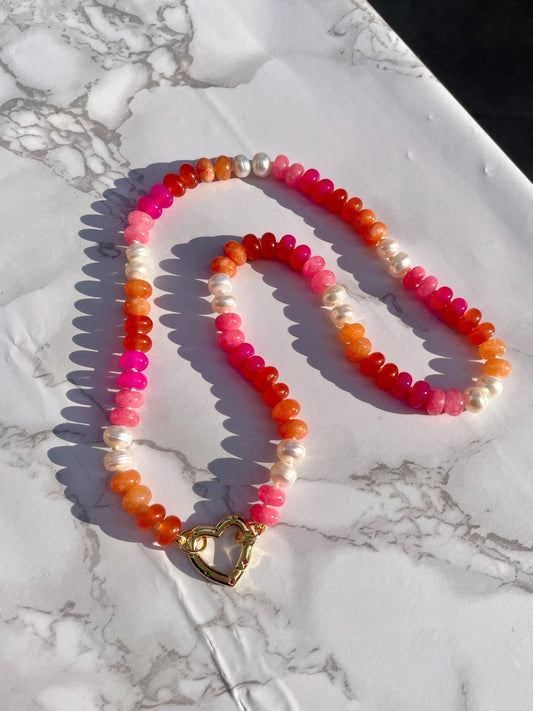 Maureen - Hand Knotted Gemstone and Pearl Candy Necklace