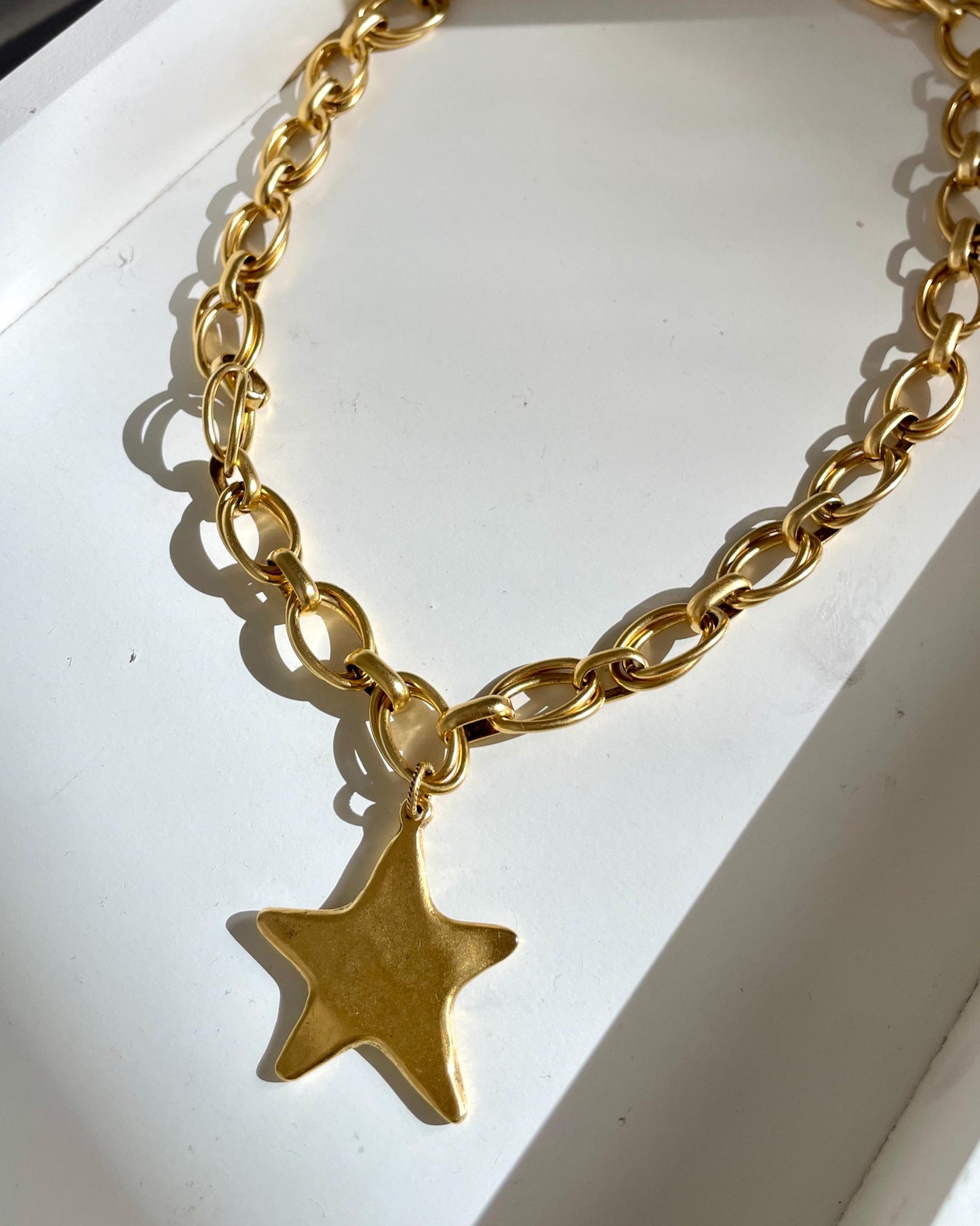 Starburst Antique Brass Large Star Charm Chain Necklace
