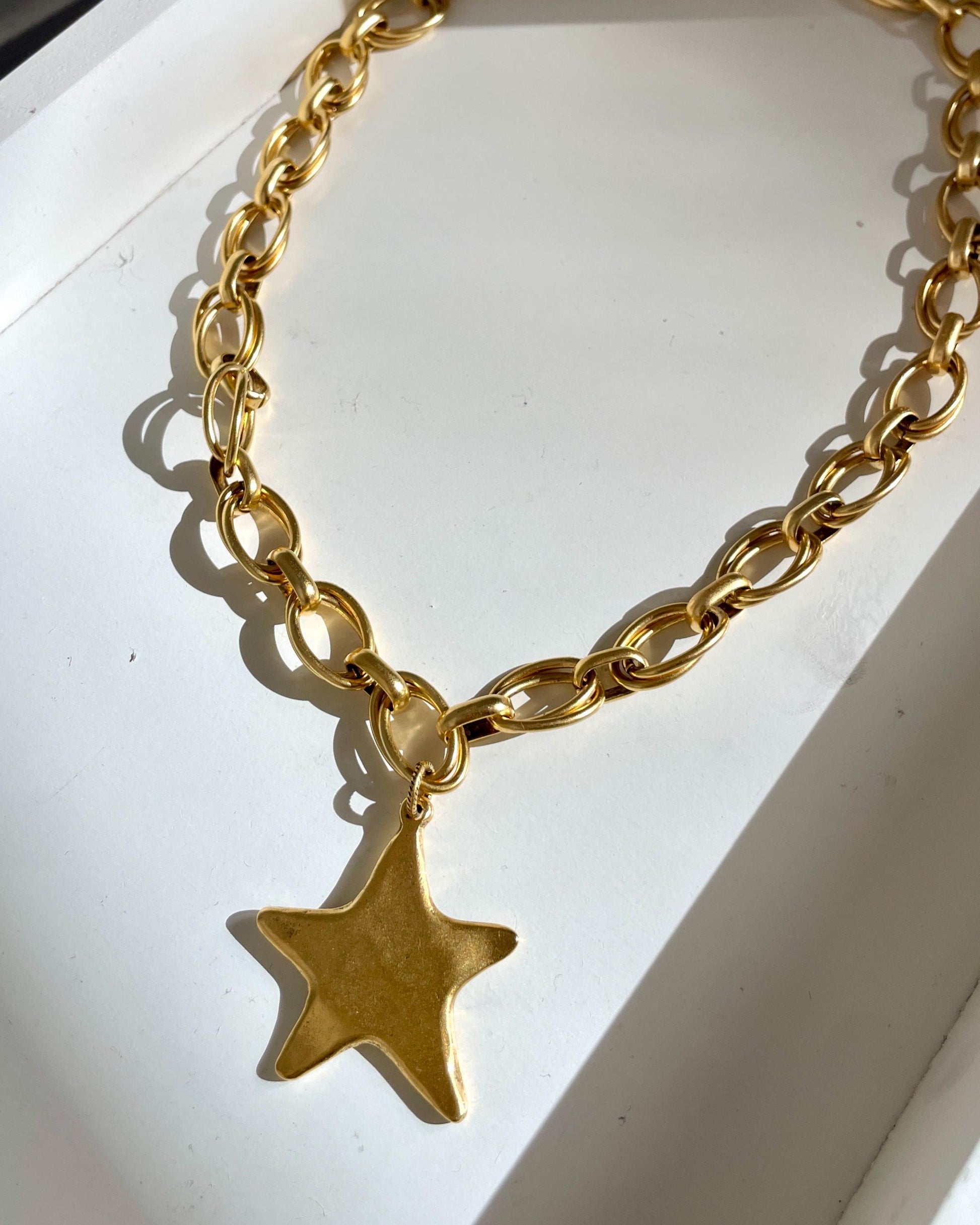 Starburst Antique Brass Large Star Charm Chain Necklace