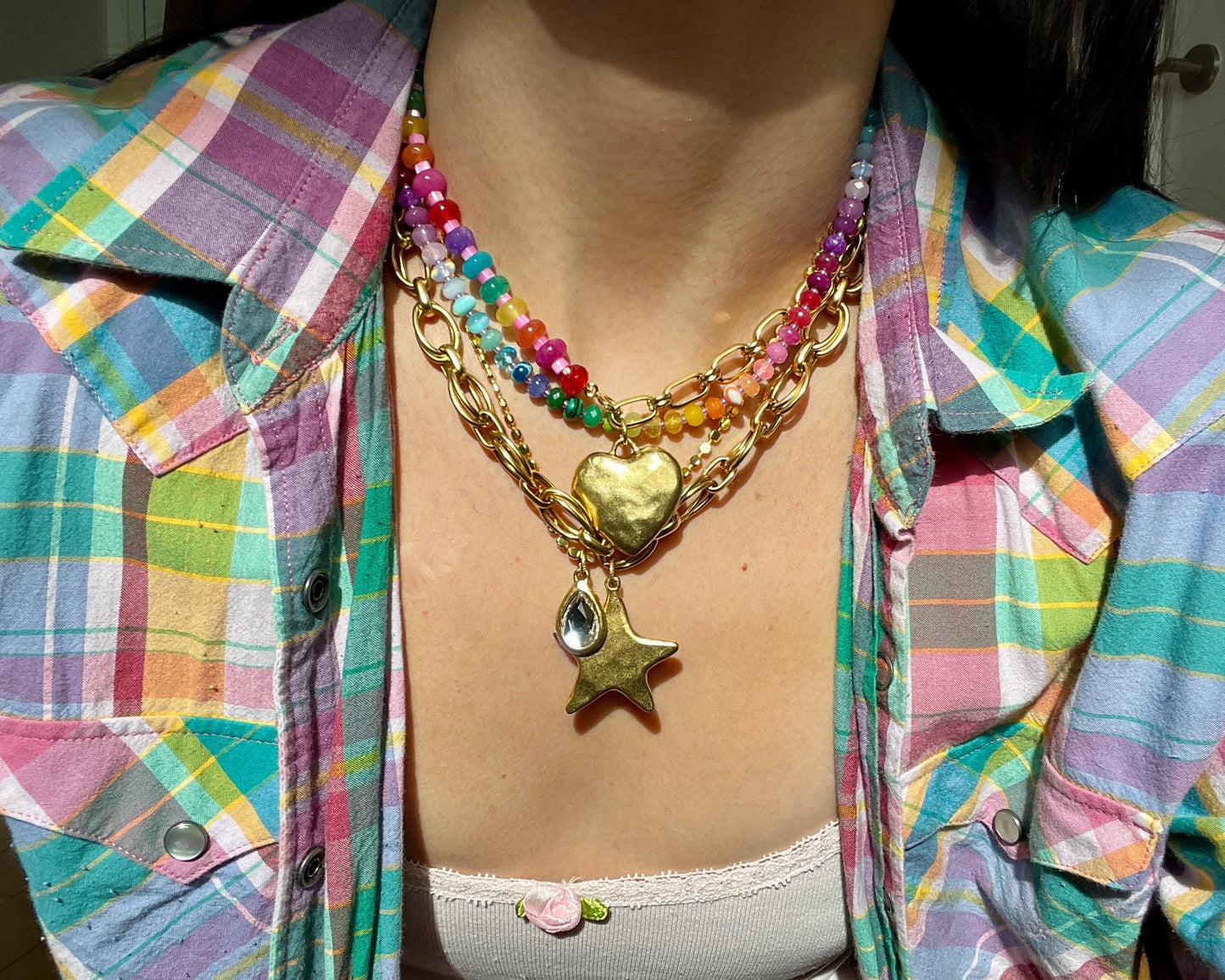 Starburst Antique Brass Large Star Charm Chain Necklace