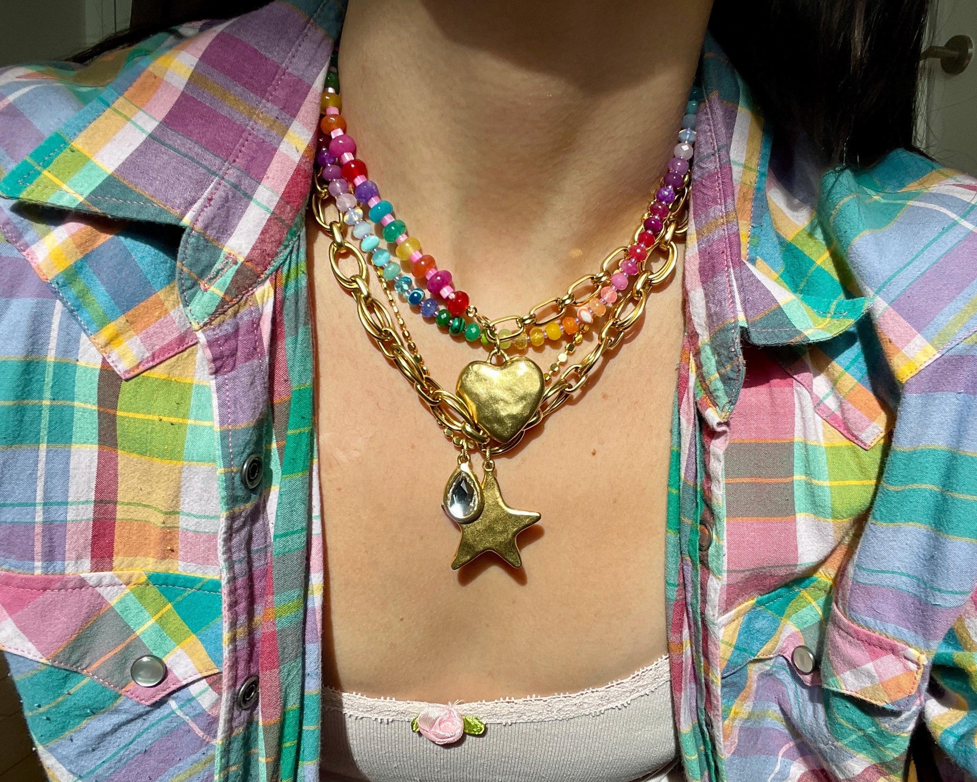 Starburst Antique Brass Large Star Charm Chain Necklace