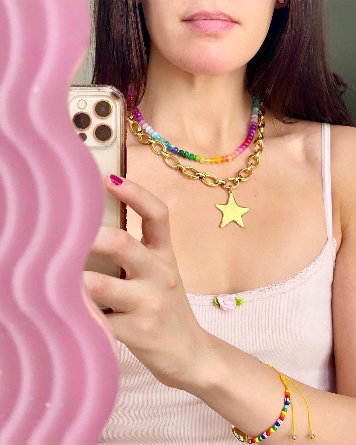 Starburst Antique Brass Large Star Charm Chain Necklace