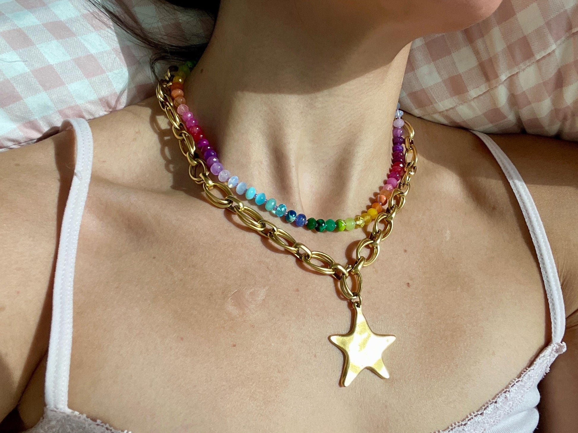 Starburst Antique Brass Large Star Charm Chain Necklace