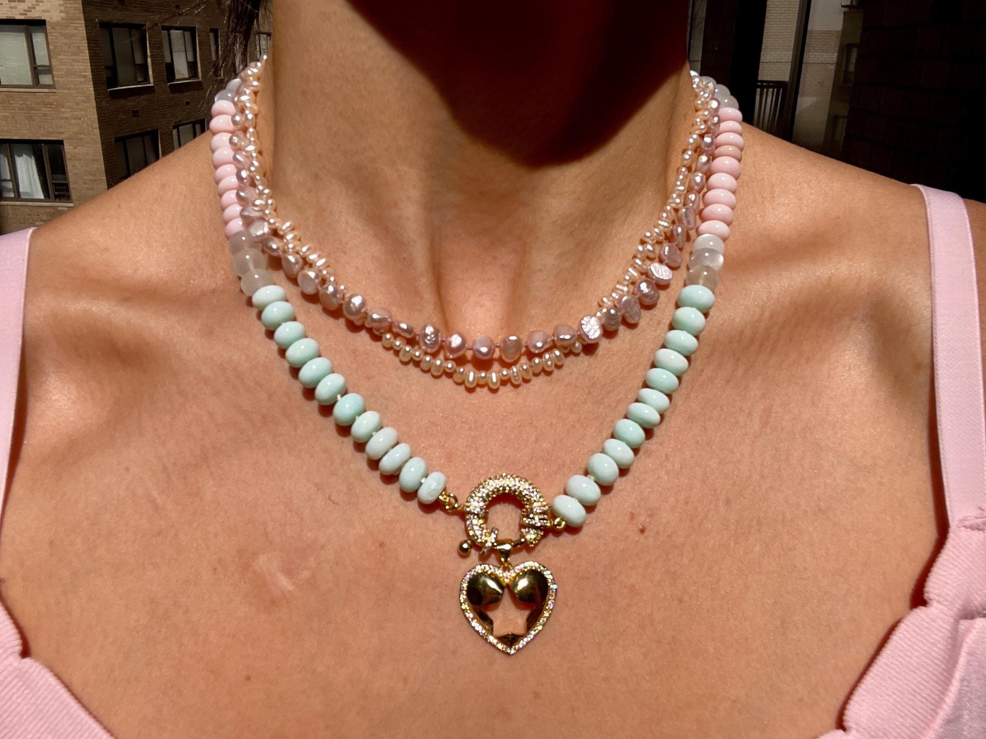 Cotton Candy Skies 2 Opal & Moonstone Candy Necklace with Jumbo Crystal Enhancer