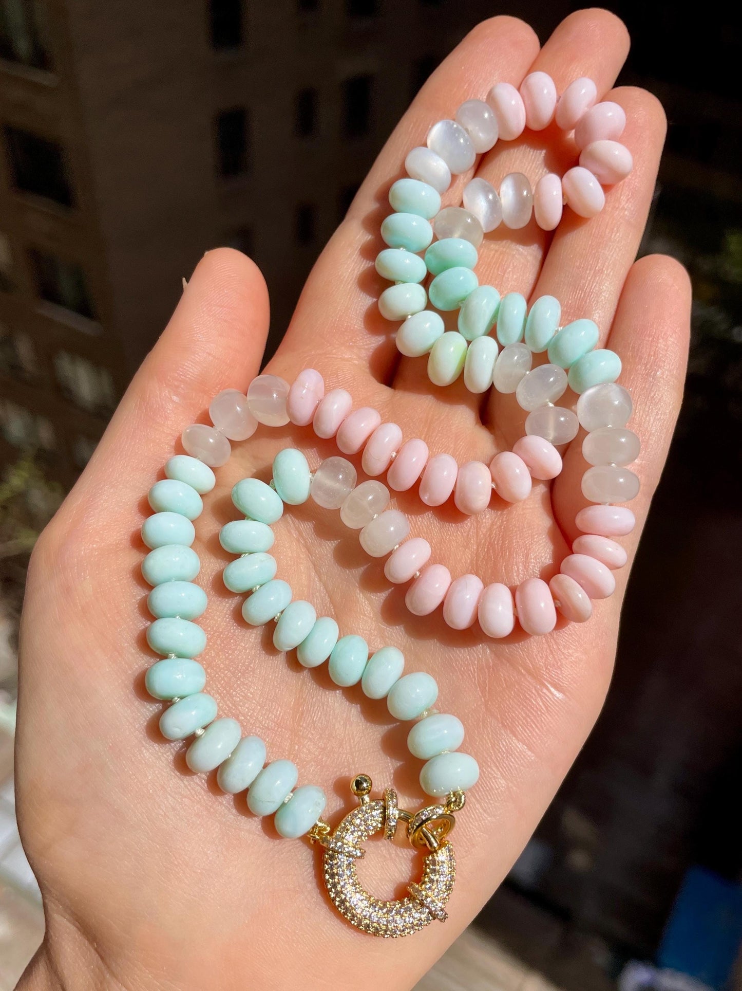 Cotton Candy Skies 2 Opal & Moonstone Candy Necklace with Jumbo Crystal Enhancer