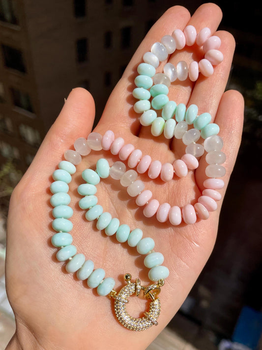 Cotton Candy Skies 2 Opal & Moonstone Candy Necklace with Jumbo Crystal Enhancer