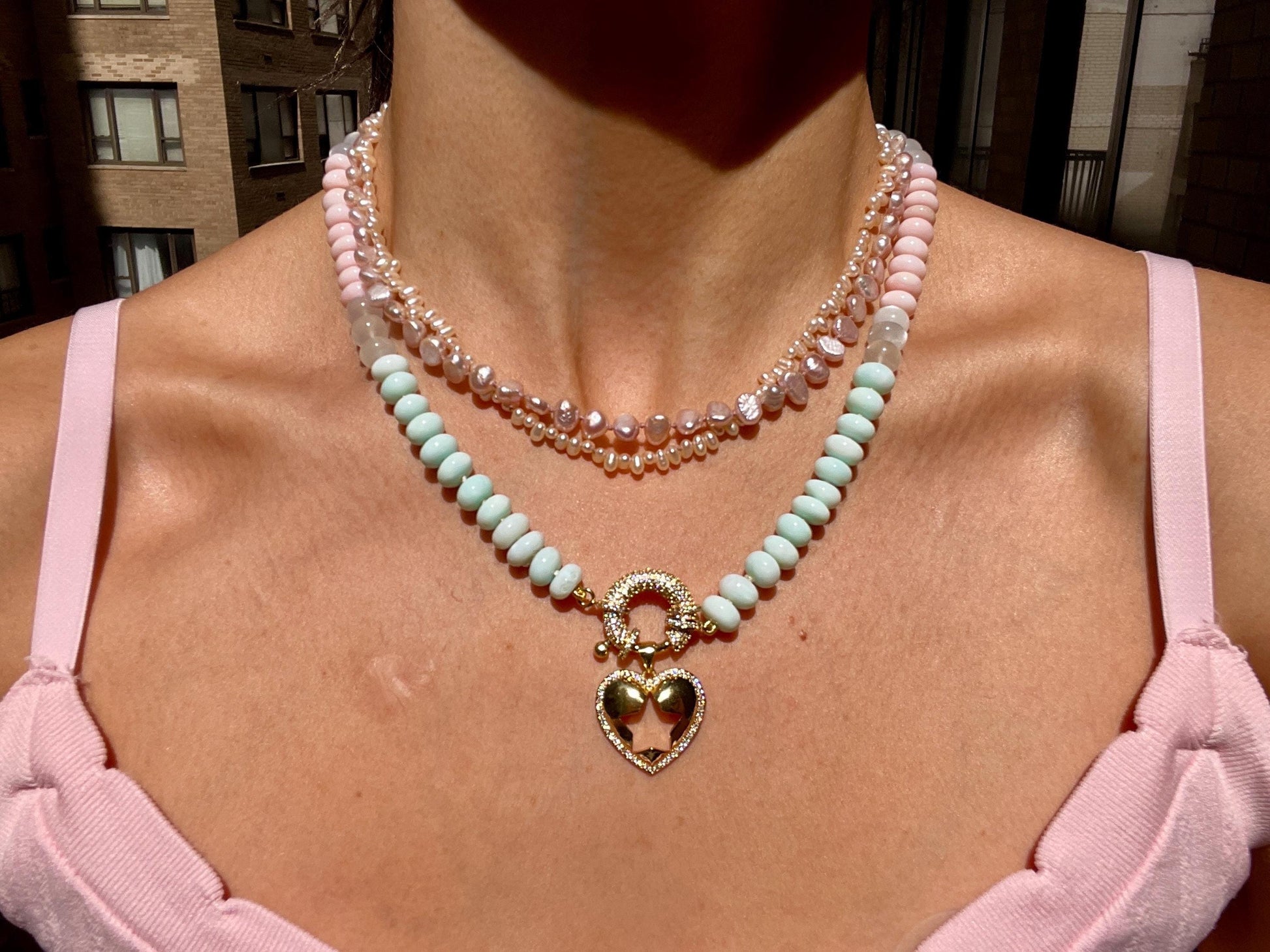Cotton Candy Skies 2 Opal & Moonstone Candy Necklace with Jumbo Crystal Enhancer