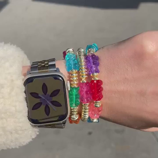 Family Reunion Bears - Rainbow Acrylic Gummy Bears & 14K GF Disc Beaded Stacking Bracelet