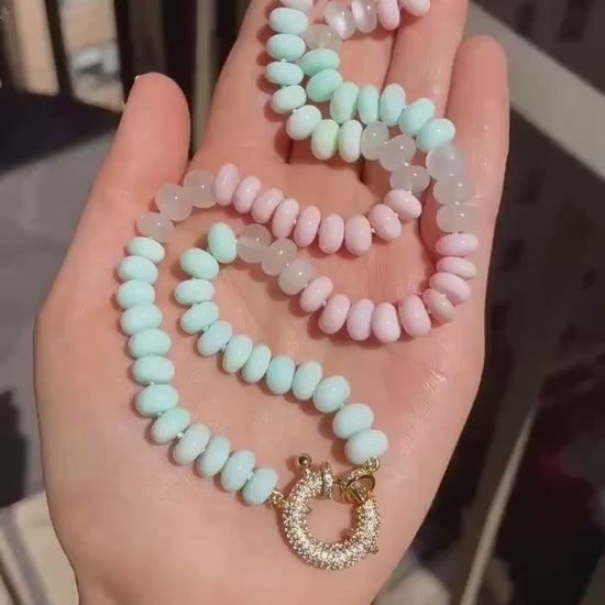 Cotton Candy Skies 2 Opal & Moonstone Candy Necklace with Jumbo Crystal Enhancer