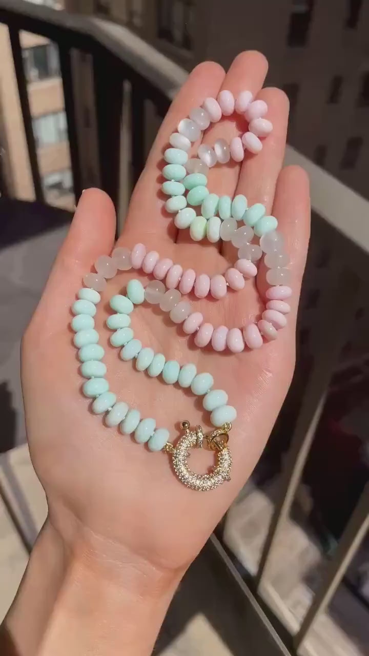 Cotton Candy Skies 2 Opal & Moonstone Candy Necklace with Jumbo Crystal Enhancer